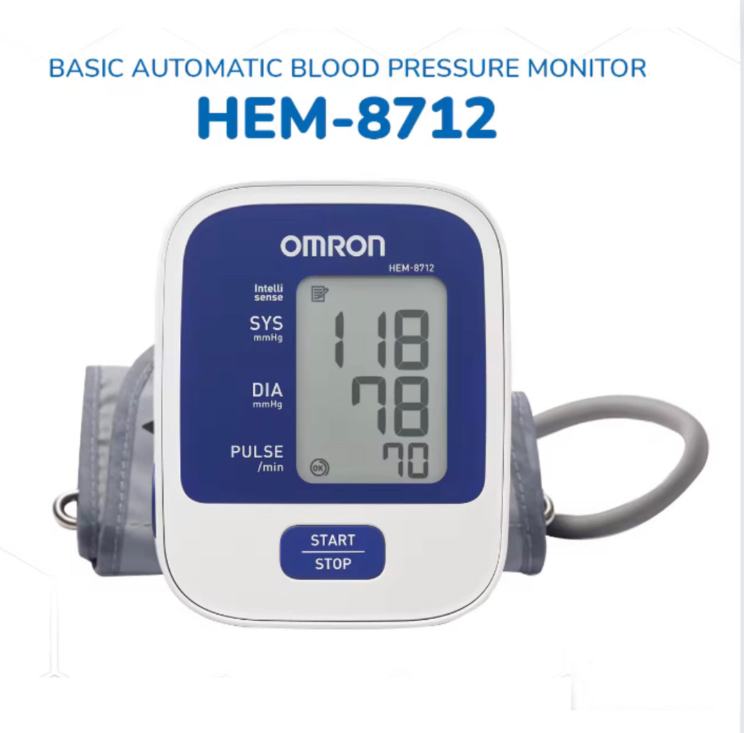 OMRON Electronic Digital Automatic Blood Pressure BP Upper Arm Monitor (HEM  8712 with Adaptor and Battery)