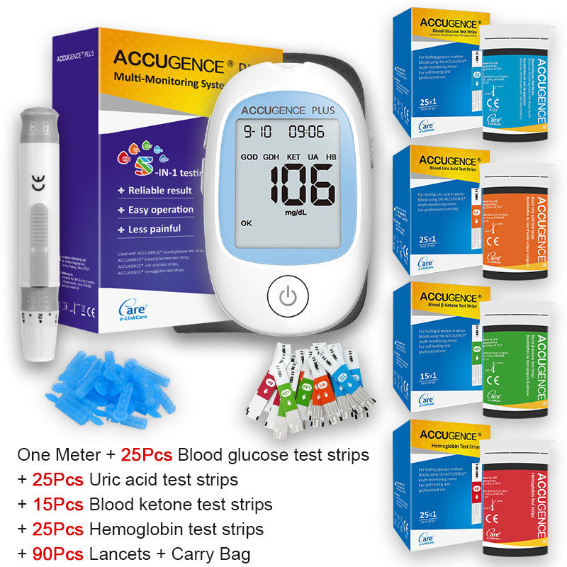 ACCUGENCE PLUS Multi Monitoring Meter 4in1 Test (Blood Glucose, Ketone Uric Acid, Hemoglobin) Set