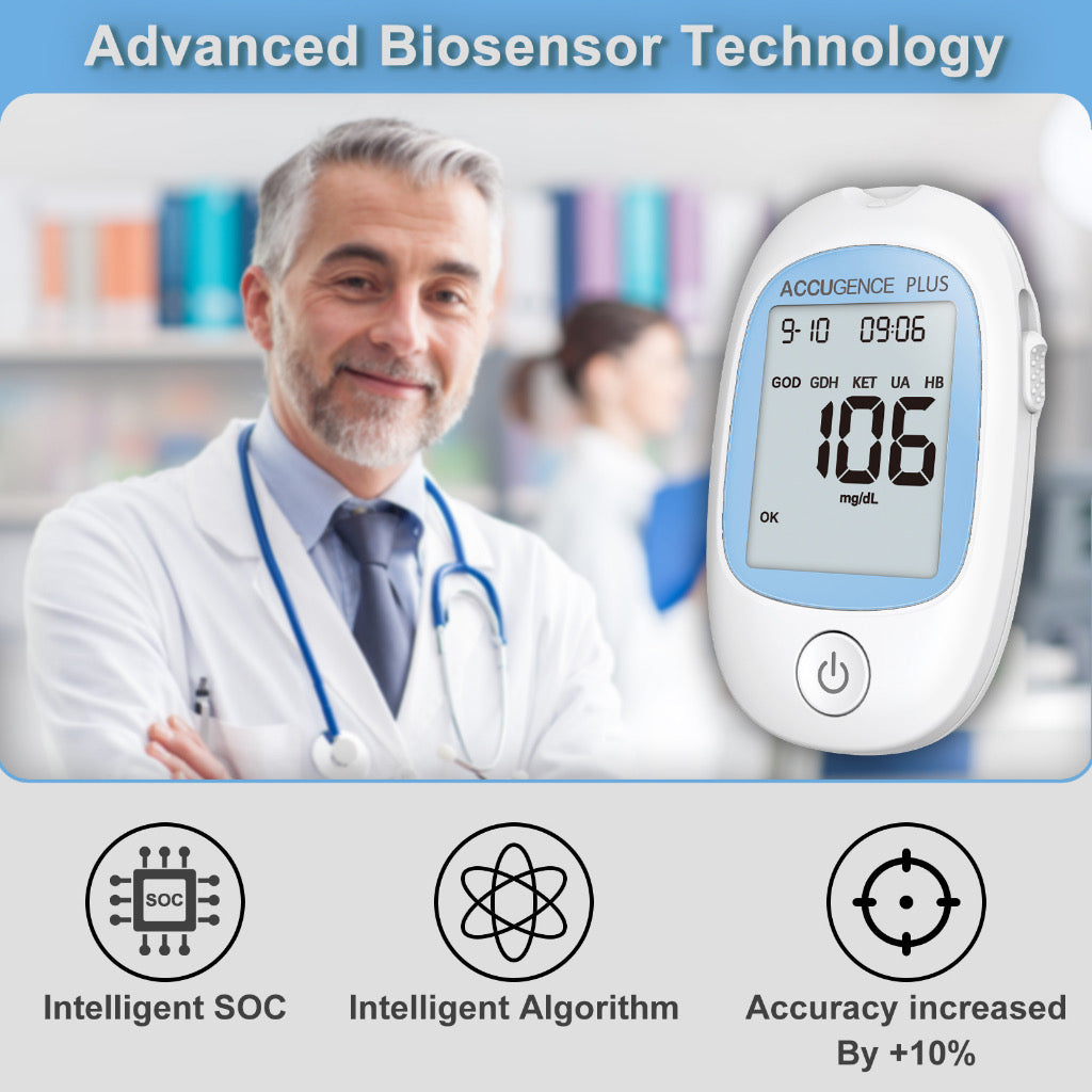 ACCUGENCE PLUS Multi Monitoring Meter 4in1 Test (Blood Glucose, Ketone Uric Acid, Hemoglobin) Set