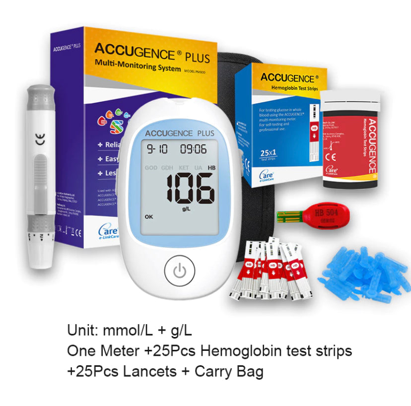 ACCUGENCE PLUS Multi Monitoring Meter 4in1 Test (Blood Glucose, Ketone Uric Acid, Hemoglobin) Set