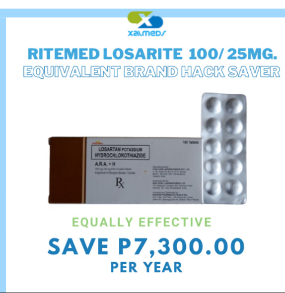 Ritemed Losarite (Losartan + Hydrochlorothiazide) 100mg/25mg Tablet x 1