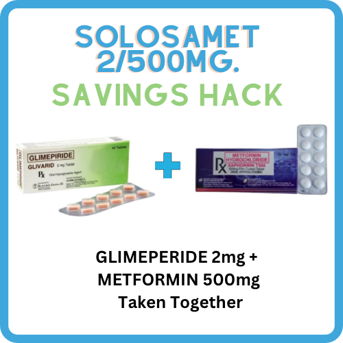 SOLOSAMET ( Glimeperide + Metformin ) 2mg/500mg Tablet x 1