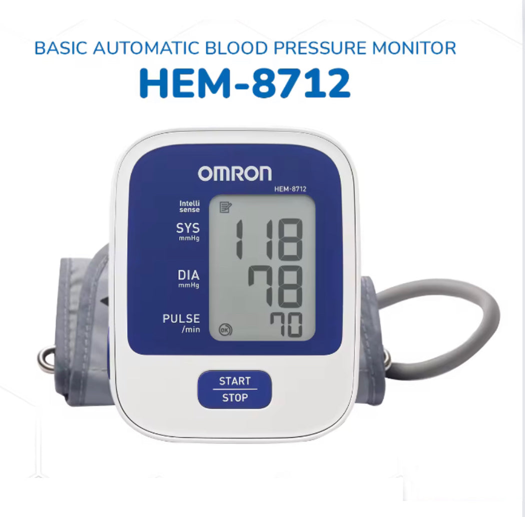 OMRON Electronic Digital Automatic Blood Pressure BP Upper Arm Monitor (HEM 8712 with Adaptor and Battery)