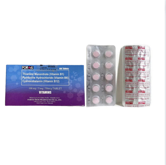 Vitamin B Complex B1+B6+B12 100mg/5mg/50mcg Tablet x 30 Monthly Maintenance Dose
