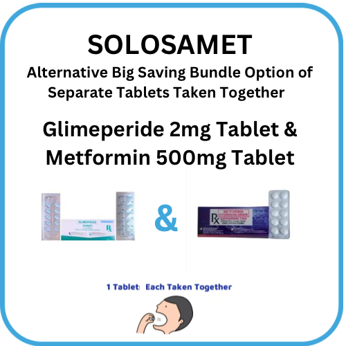 Solosa SOLOSAMET ( Glimeperide + Metformin ) 2mg/500mg Tablet x 1 – XalMeds