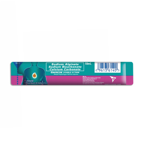 GAVISCON DOUBLE ACTION Sodium Alginate+ Calcium Carbonate+ Sodium Bicarbonate  250mg/106.5mg/187.5mg Sachet 10ml. x 1