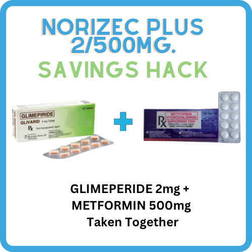 NORIZEC PLUS ( Glimeperide + Metformin ) 2mg/500mg Tablet x 1