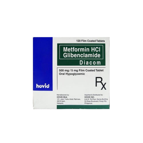 DIACOM ( Glibenclamide + Metformin ) 5mg/500mg Tablet x 1