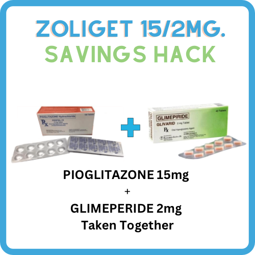 ZOLIGET ( Pioglitazone + Glimeperide ) 15mg/2mg Tablet x 1