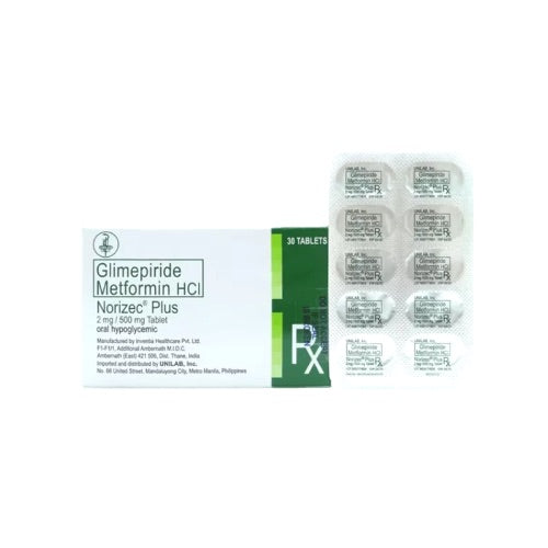 NORIZEC PLUS ( Glimeperide + Metformin ) 2mg/500mg Tablet x 1