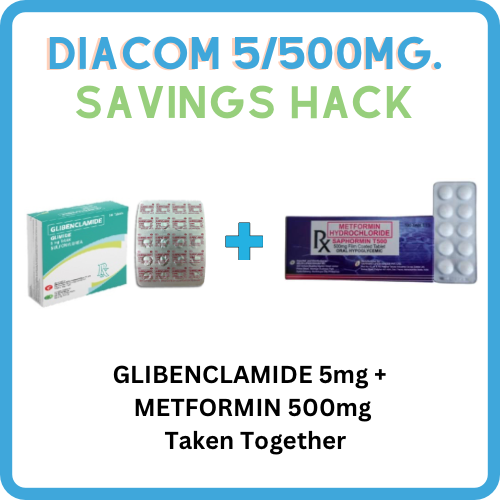 DIACOM ( Glibenclamide + Metformin ) 5mg/500mg Tablet x 1 – XalMeds