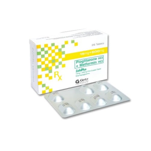 ZOLID PLUS( Pioglitazone + Metformin ) 15mg/500mg Tablet x 1